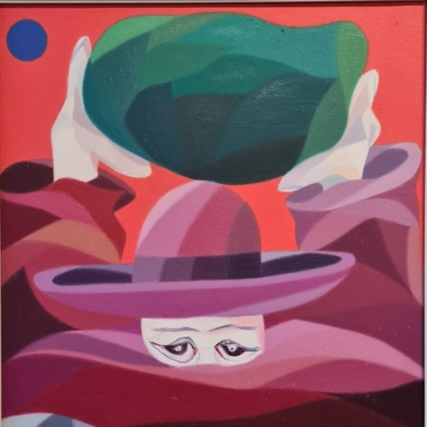 doek, 48 x 38, metafysische surrealisme, gesigneerd Salas Davila (1988)