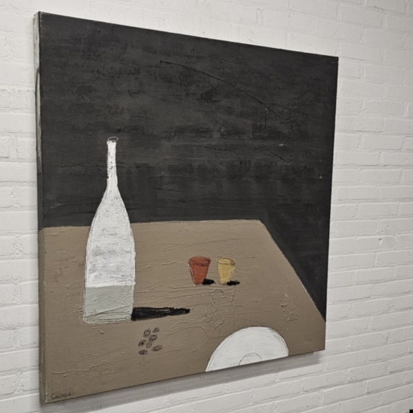 Schilderij stilleven ‘compositie 12’, gesigneerd Geke uit de Bosch. 100 x 100 cm - Afbeelding 2