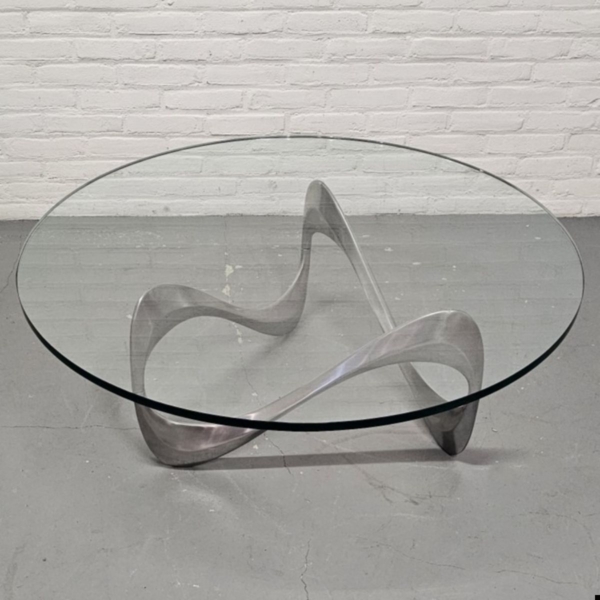 Duits glazen koffietafel 'Snake' ontwerp Knut Hesterberg. Diameter 110 cm - Afbeelding 4