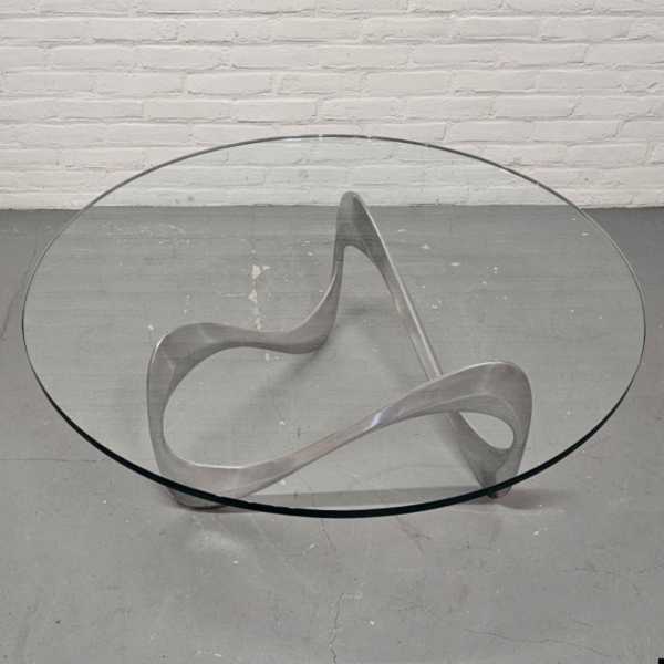 Duits glazen koffietafel 'Snake' ontwerp Knut Hesterberg. Diameter 110 cm - Afbeelding 3