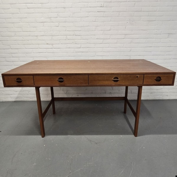 Deens vintage teakfineer Flip-Top bureau, Peter Løvig Nielsen voor Hedensted Mobelfabrik. Breedte 162 cm - Afbeelding 3