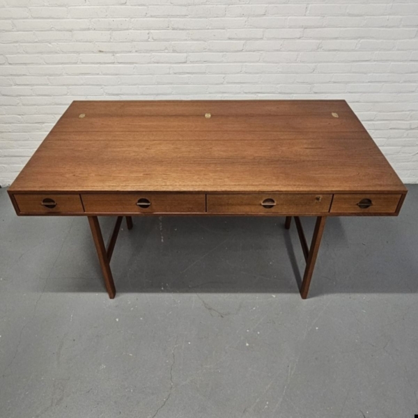 Deens vintage teakfineer Flip-Top bureau, Peter Løvig Nielsen voor Hedensted Mobelfabrik. Breedte 162 cm - Afbeelding 14