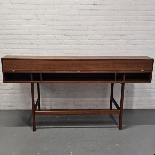 Deens vintage teakfineer Flip-Top bureau, Peter Løvig Nielsen voor Hedensted Mobelfabrik. Breedte 162 cm - Afbeelding 10