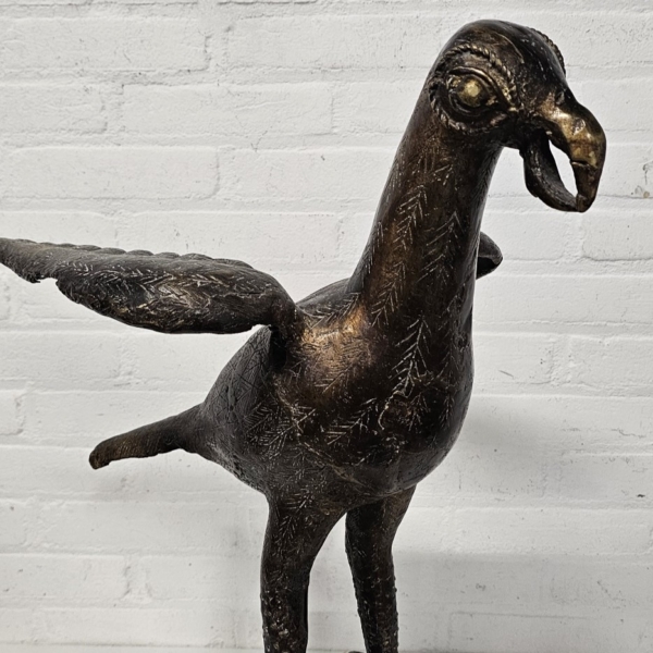 Afrikaans bronzen beeld van Bini Edo haan, ca. 1970. Hoogte 61 cm - Afbeelding 4