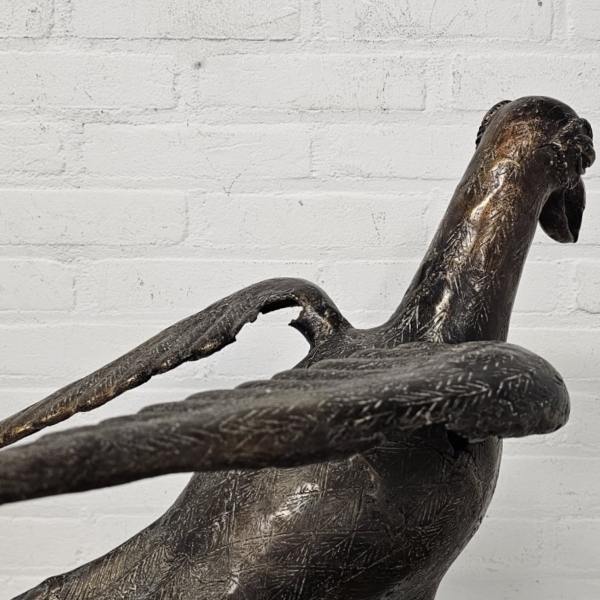 Afrikaans bronzen beeld van Bini Edo haan, ca. 1970. Hoogte 61 cm - Afbeelding 9