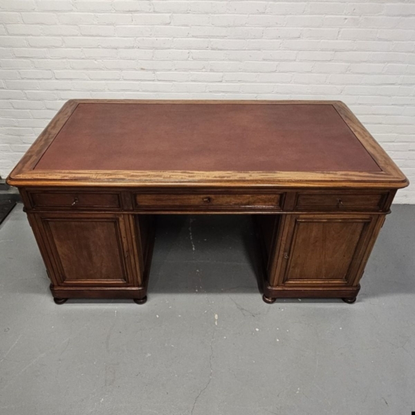 Engels mahonie schrijfbureau partnerdesk met lederen blad. 178 x 108 cm - Afbeelding 9