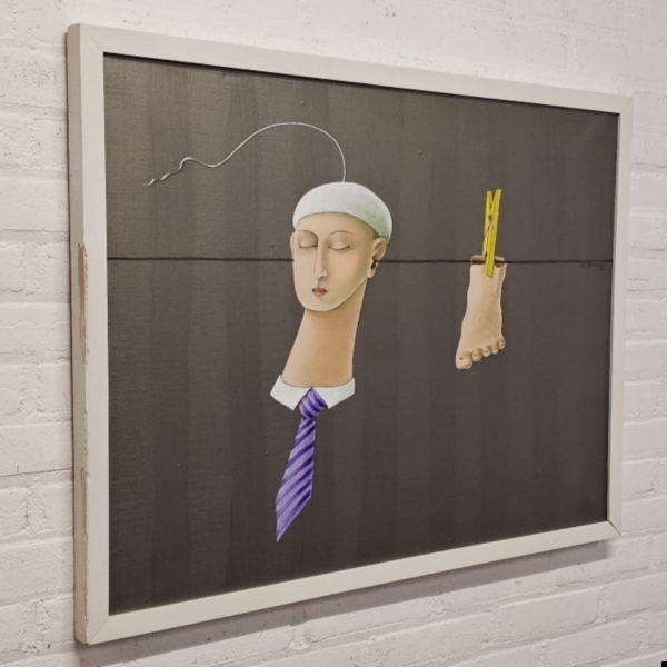 Schilderij surrealistische voorstelling, gesigneerd Ada Breedveld 1984. 59 x 79 cm - Afbeelding 2